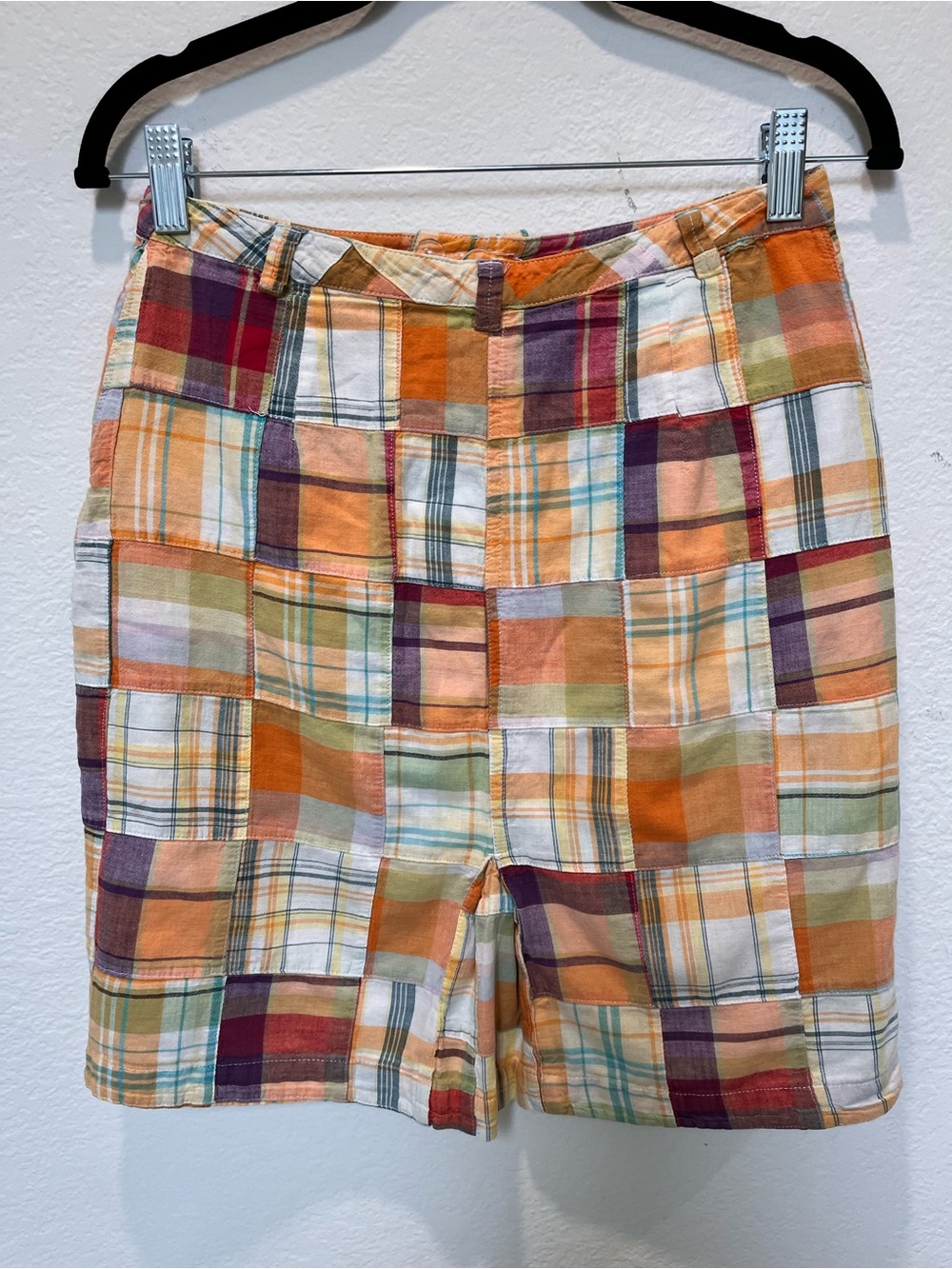 Pendleton Vintage Madras Patchwork Plaid Mini Skirt in Orange, Red, Cream - Picture 2 of 8